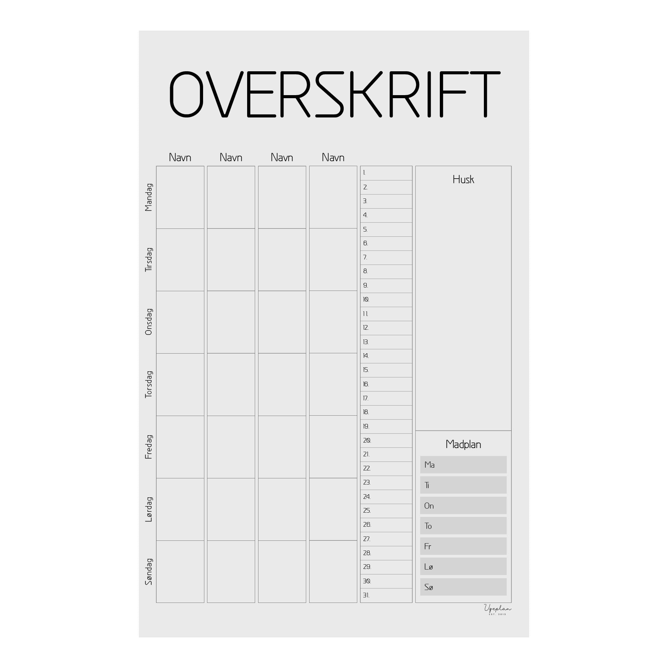 Veckoplan för kylskåpet, Modern med månad