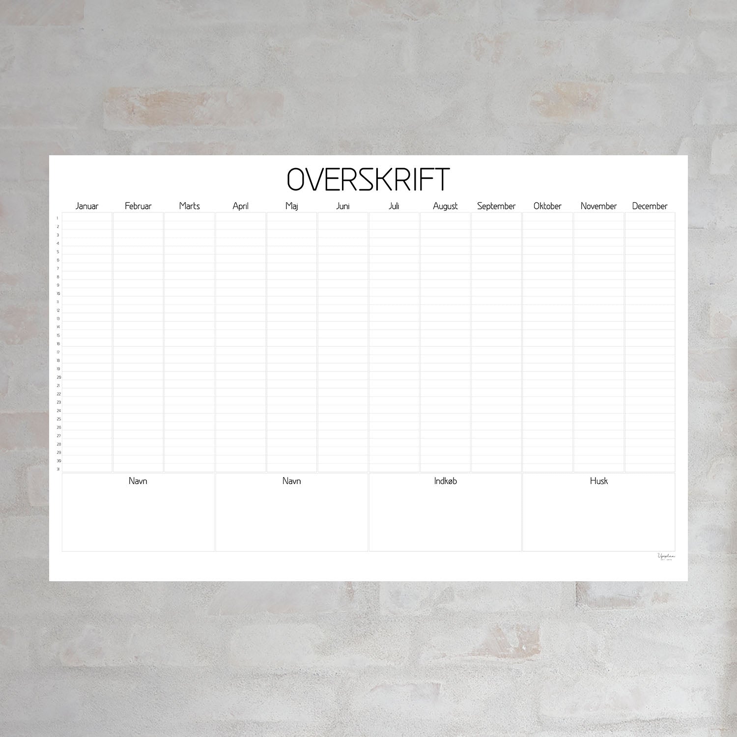 Årskalender, modern Liggande