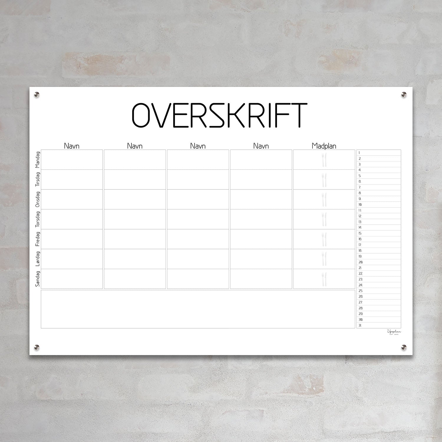 Veckoplan, Klassisk Liggande med månad