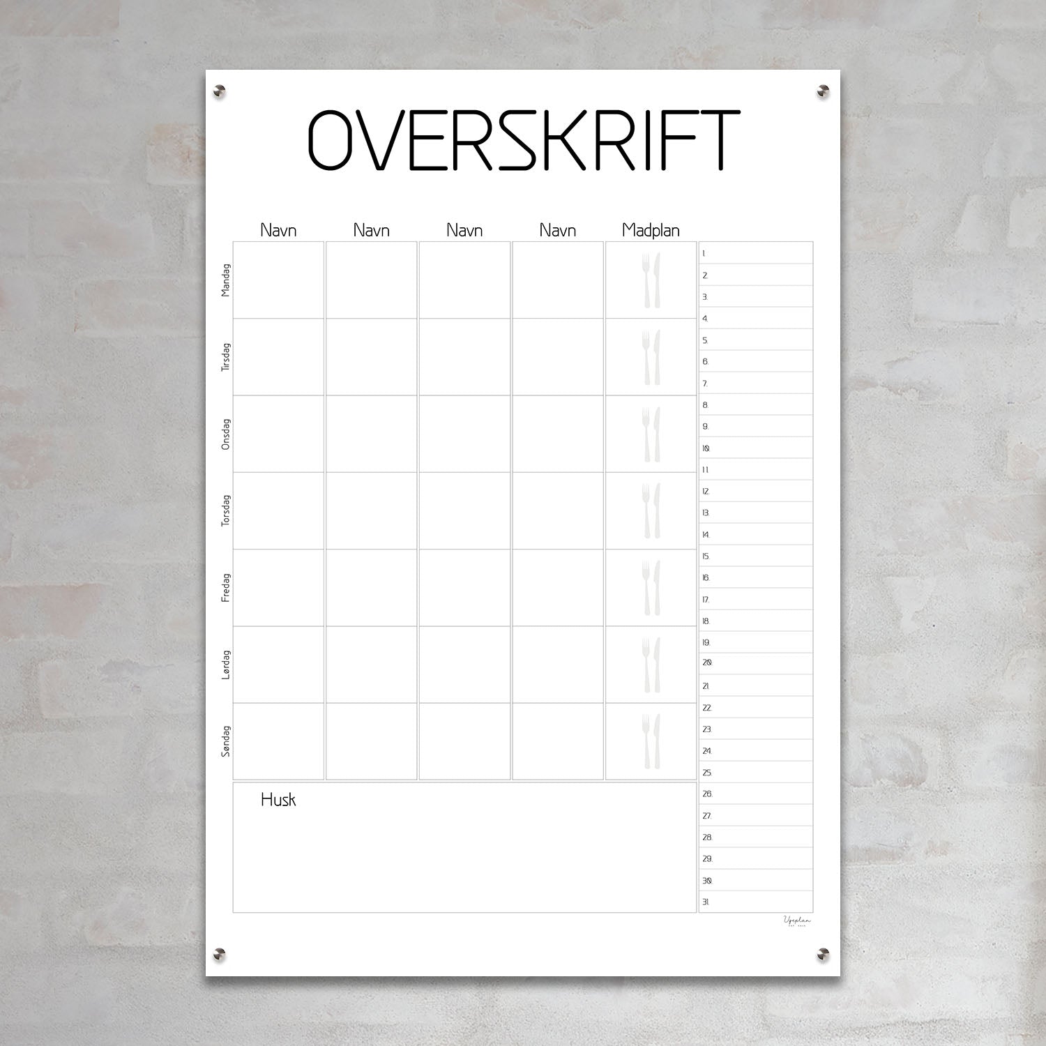 Veckoplan, Klassisk Stående med månad