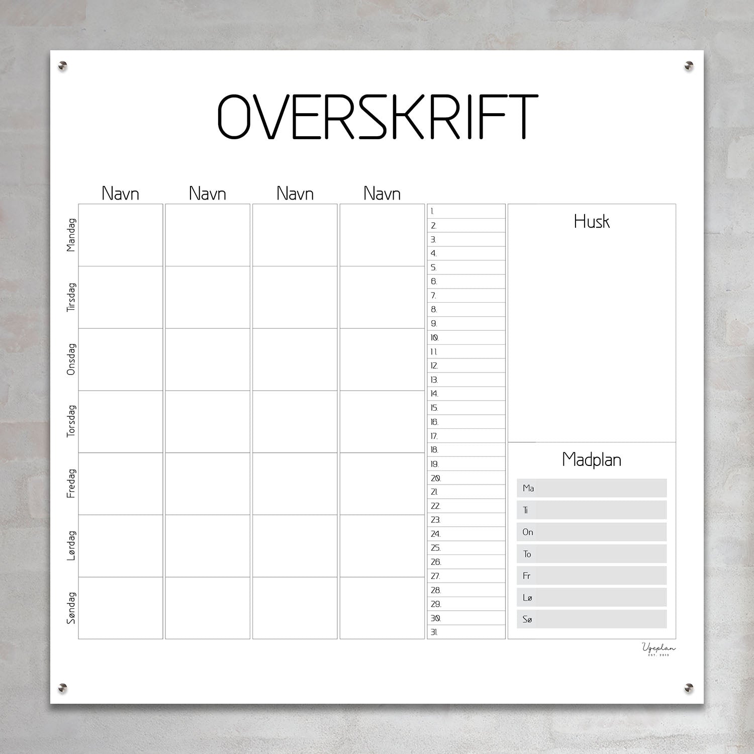 Veckoplan, Modern Kvadrat med månad