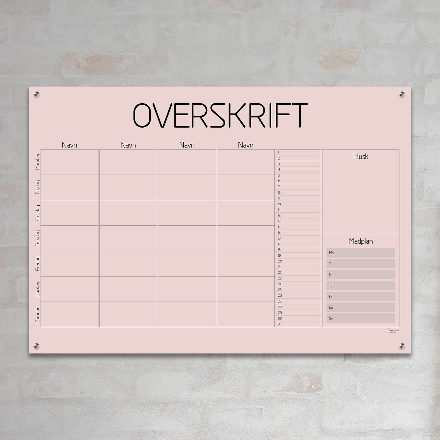 Ugeplan, Moderne Liggende med Måned