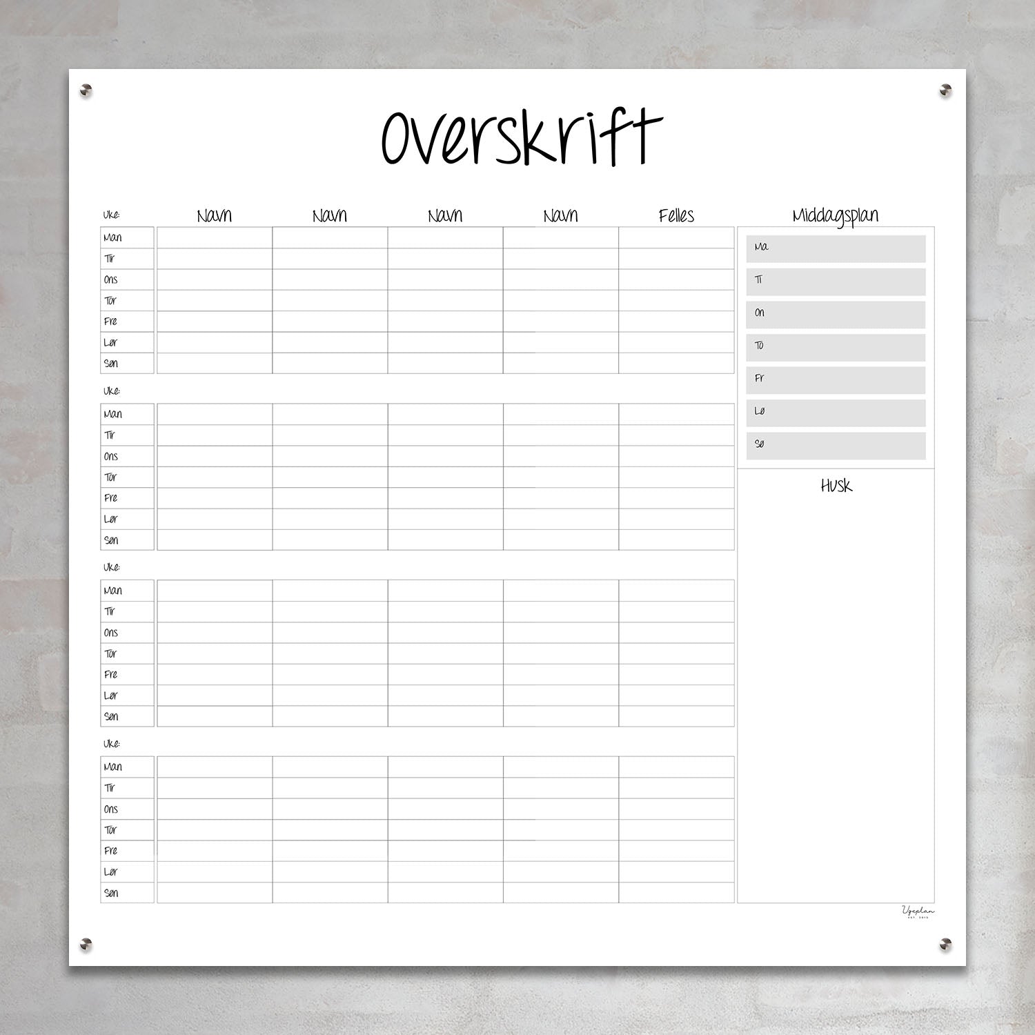 Månedsplan, 4 Uger Kvadrat