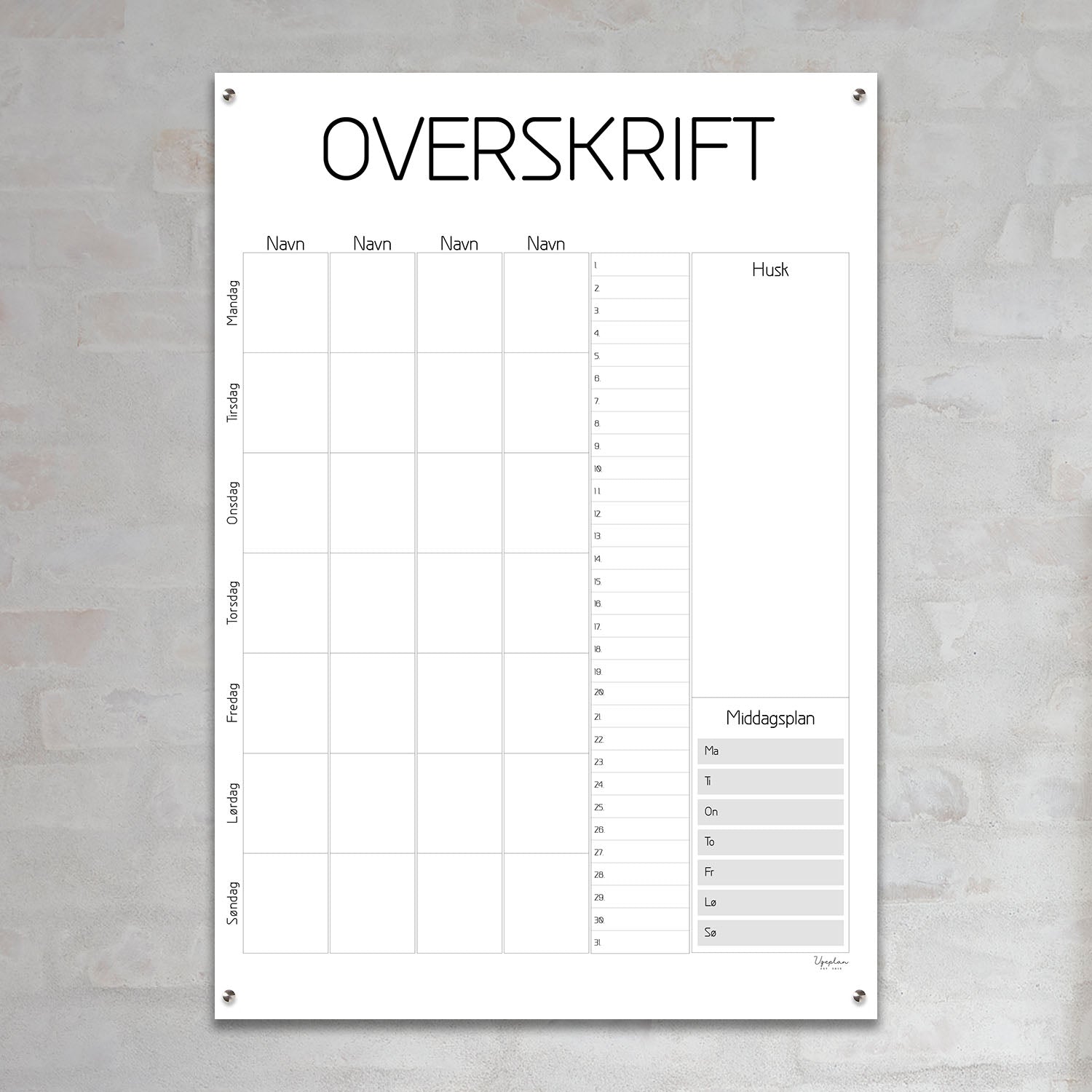 Veckoschema, modern Stående med månad